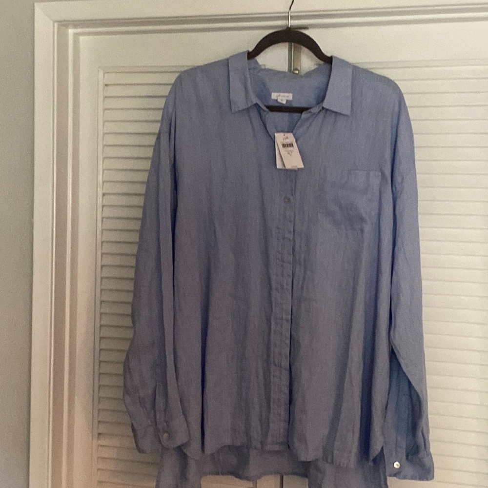 Pale Blue Long Sleeved Linen Shirt by J Jill size XLT